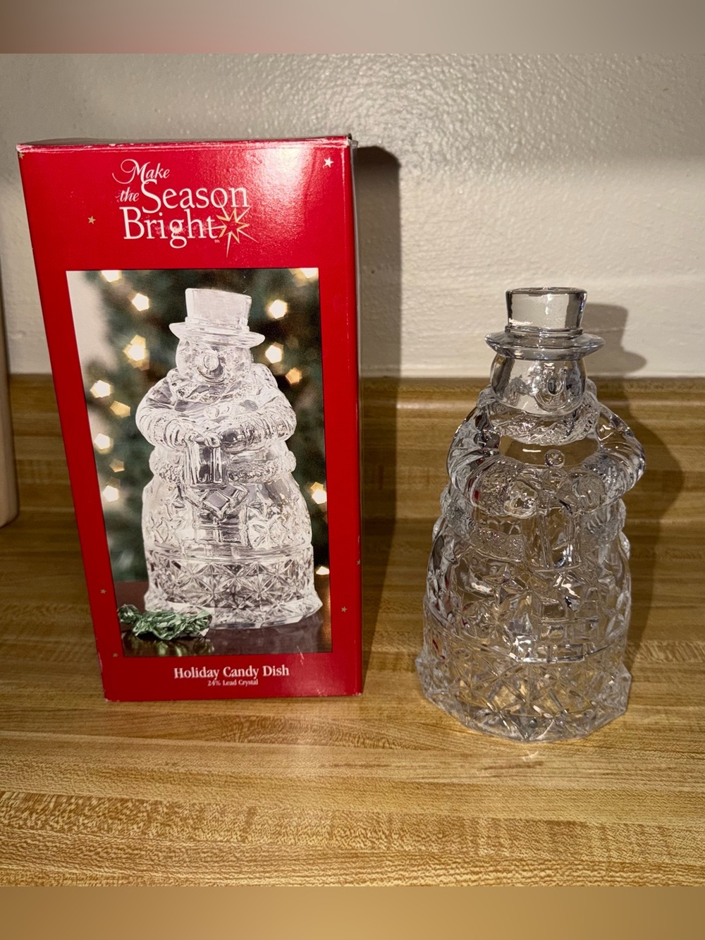 Clear Glass Snowman Holiday Candy Dish Christmas holiday‎ 24% lead crystal